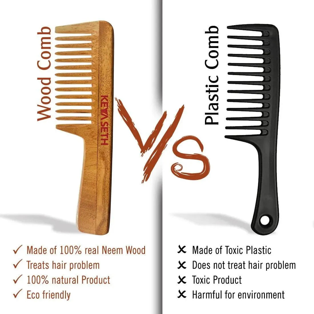 Neem Wooden Comb Wide Tooth with Handel All Purpose Large Size Perfect Hair Setter Set
