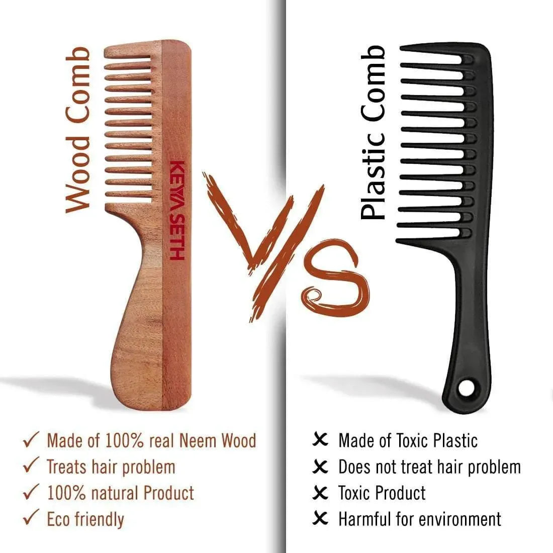 Neem Wooden Handle Comb Wide Tooth for Hair Growth for Men & Women 100g