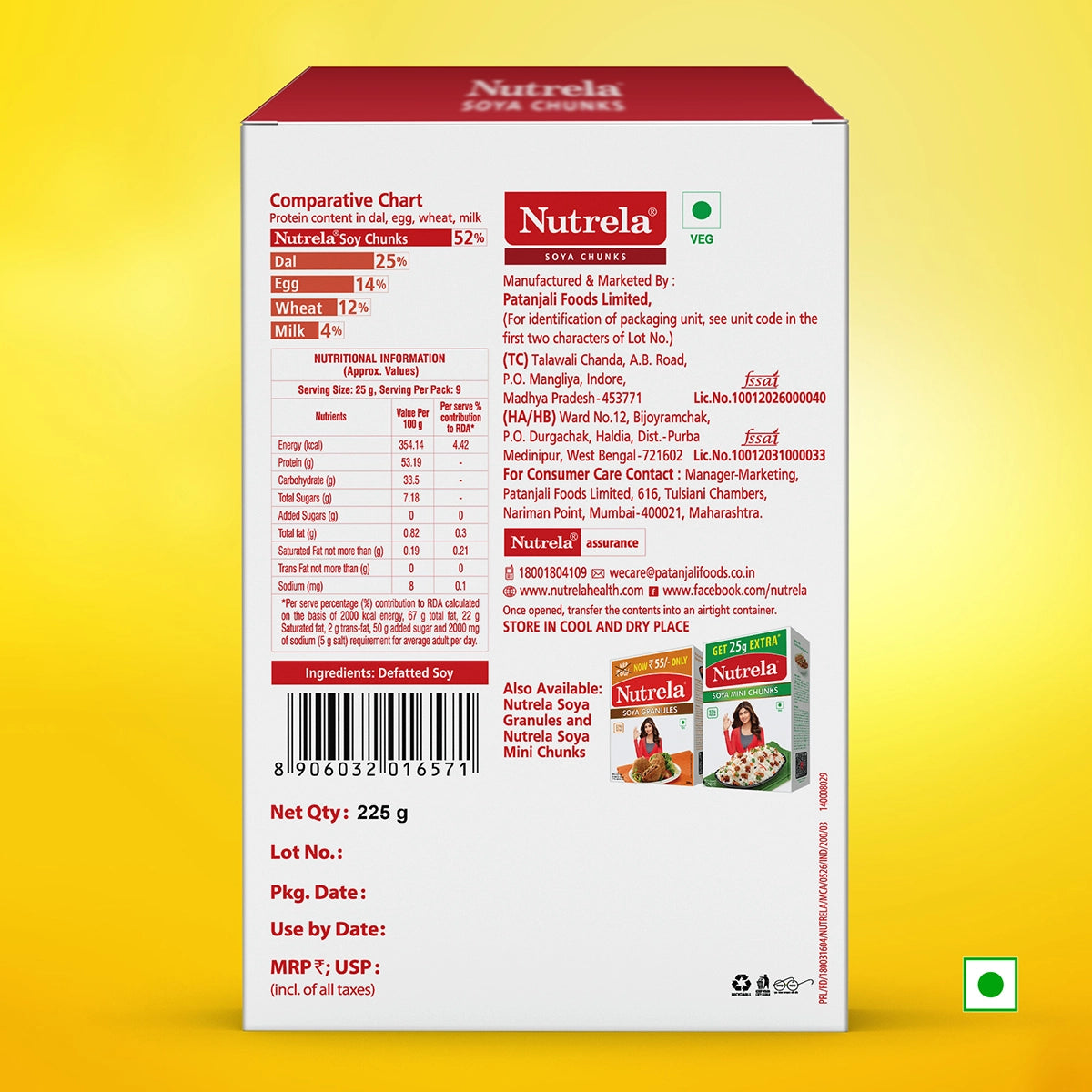 【Patanjali】 Soya Bari TSP Chunks 225 g (Pack of 4)｜ソヤ バリ チャンク（大豆ミート）225g×4 袋