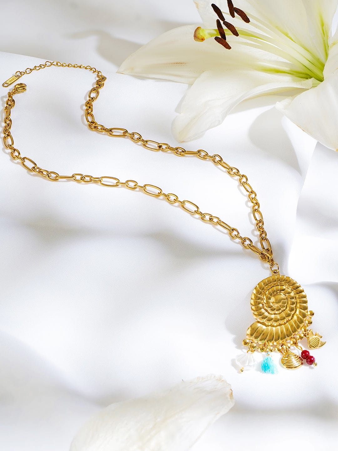Oceanic Spiral Shell Multicolour Pendant Necklace フリーサイズ