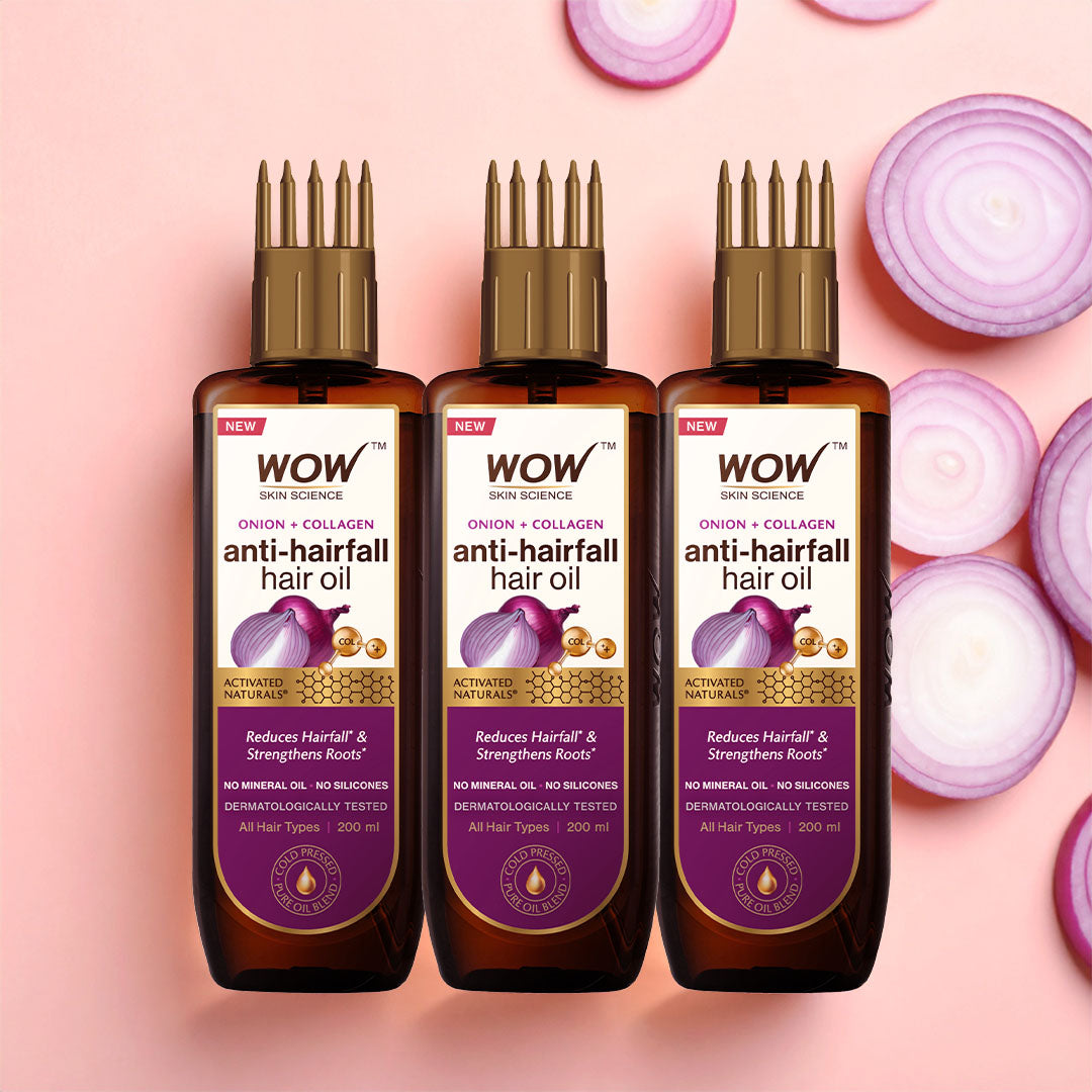 【WOW Skin Science】 Onion Hair Oil For Hair Growth Hair Fall Control 200ml + Comb, Pack of 3