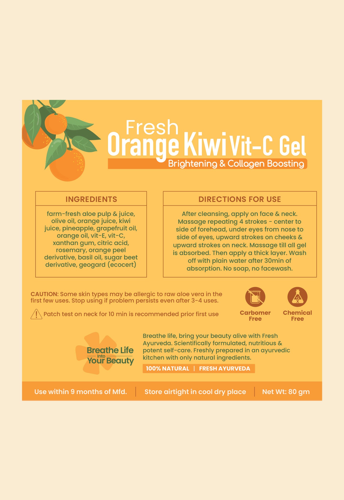 Fresh Orange Kiwi Vit-C Gel Face Pack 80g × 1