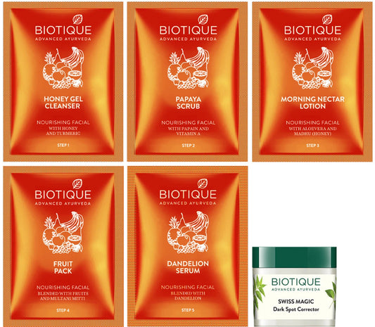 【Biotique】 TAN REMOVAL Clear Young Skin Facial Kit (5x10g + 15g)｜タンリムーバル Clear Young Skin フェイシャルキット 5x +｜15G