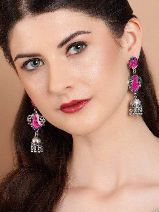 Artisan Crafted Red Enamelled Jhumka Silver