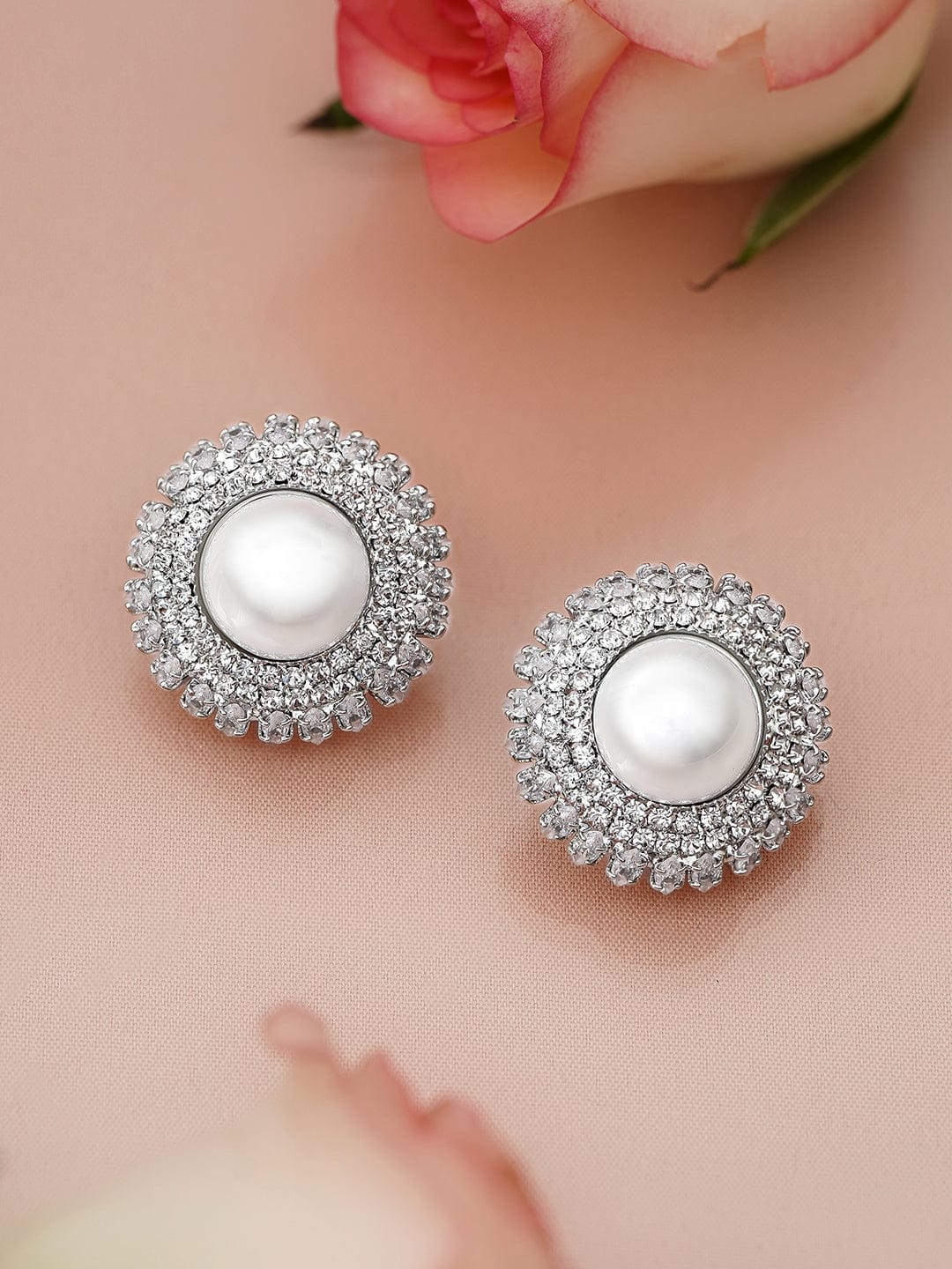 【Rubans】 Pearl Touch American Diamond Zirconia Studs｜パールタッチ アメリカンダイヤモンド ジルコニア オーバーサイズ スタッドイヤリング