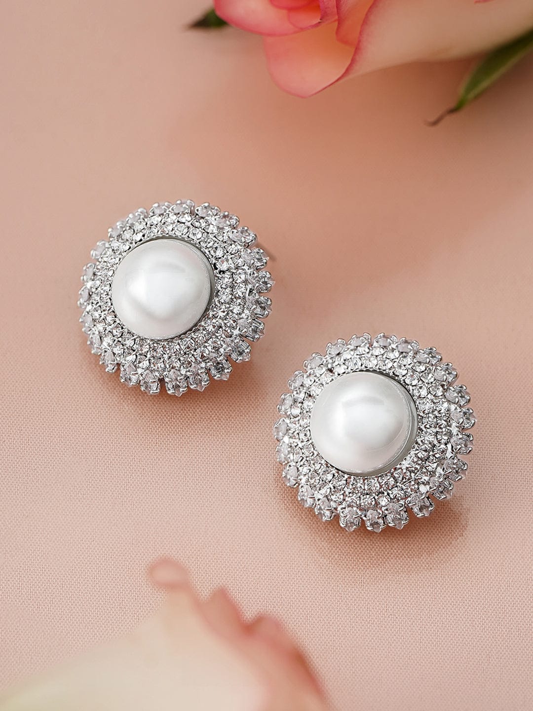【Rubans】 Pearl Touch American Diamond Zirconia Studs｜パールタッチ アメリカンダイヤモンド ジルコニア オーバーサイズ スタッドイヤリング