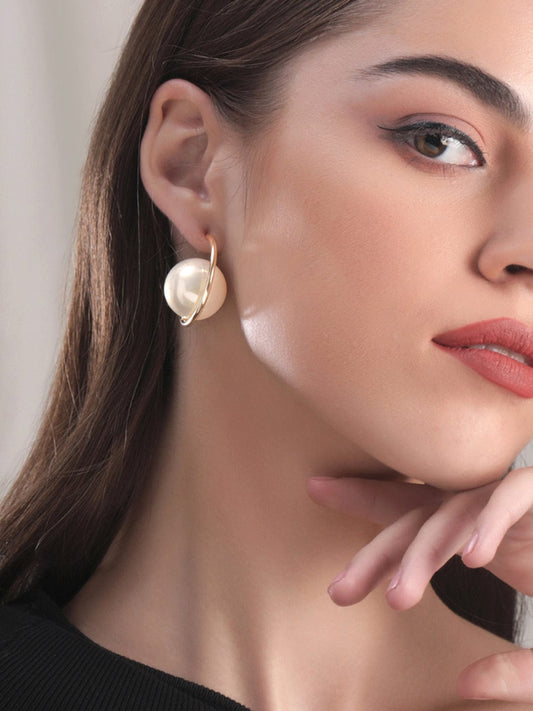 Minimal Chic White Pearl Hoops Gold