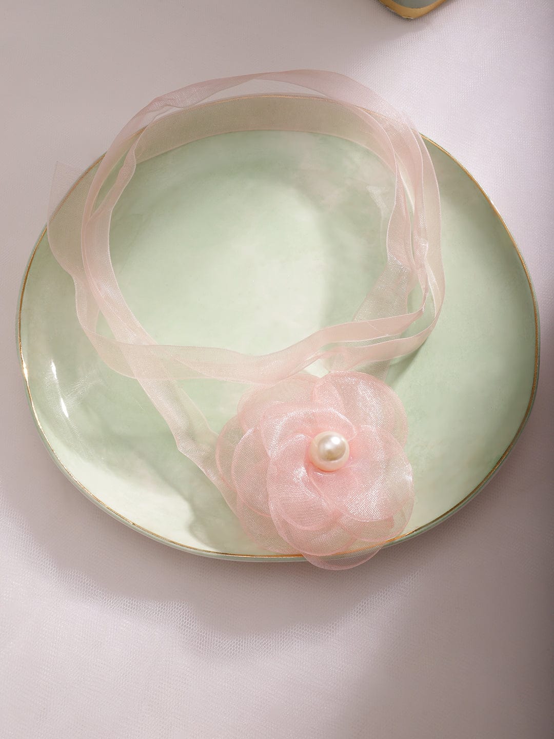【Rubans】 Romantic Pearly Pink Statement Necklace｜ロマンティック パーリー ピンク ステートメントネックレス