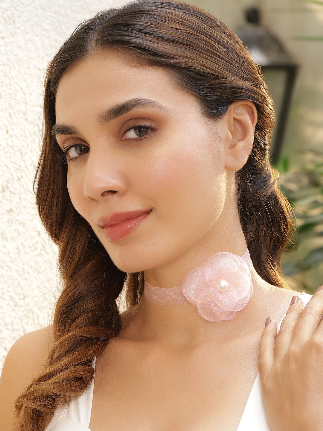 【Rubans】 Romantic Pearly Pink Statement Necklace｜ロマンティック パーリー ピンク ステートメントネックレス