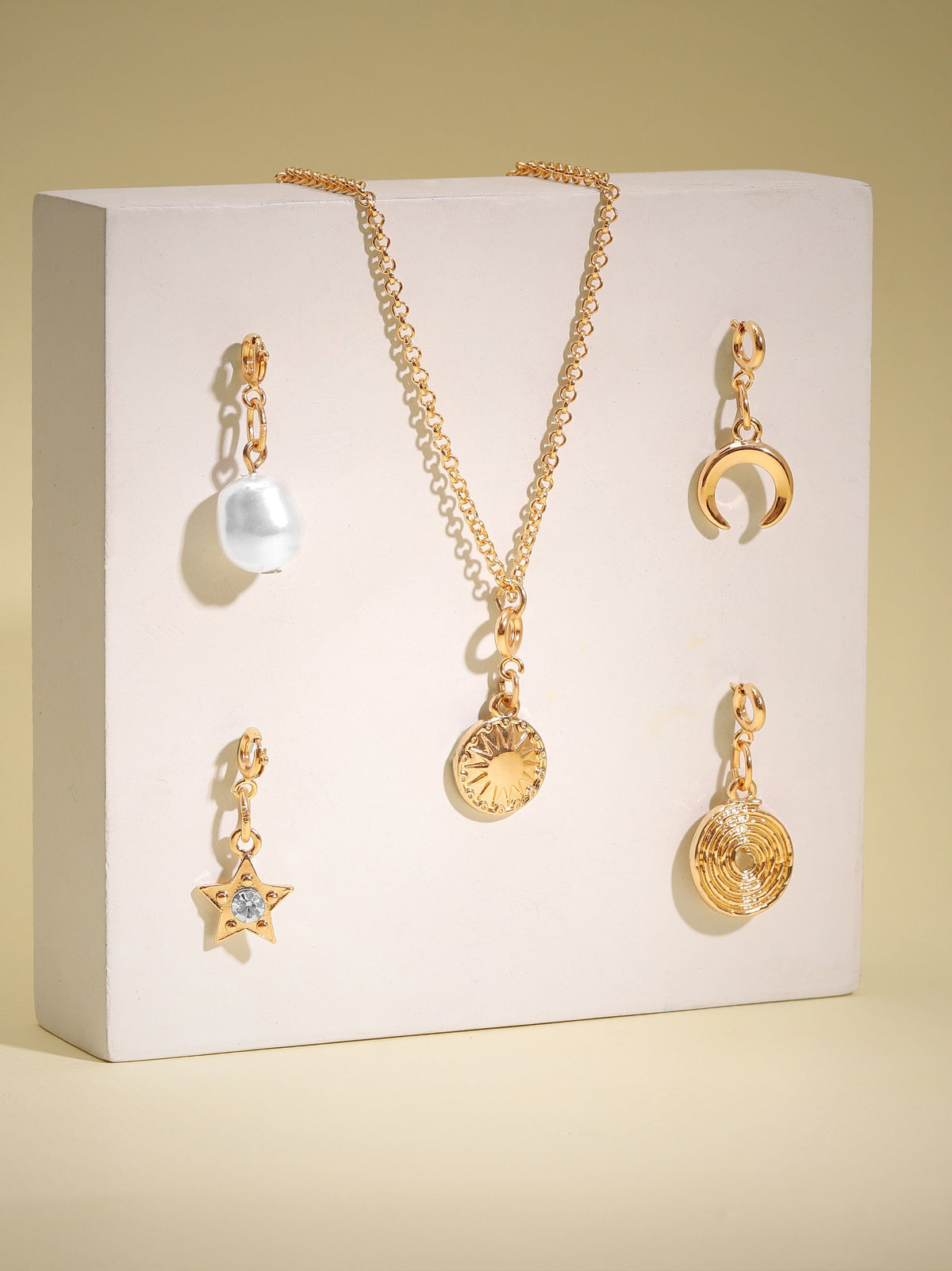 Rubans Voguish 18K Gold Plated Interchangeable Multiple Charms Necklace. Gold