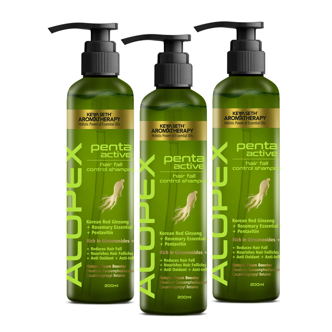 Alopex Penta Active Hair Fall Control Shampoo with Biotin & Pro-Vitamin B5- Promotes New Hair Growth & Reduces Hair Loss, For Men & Women 200ml x 3