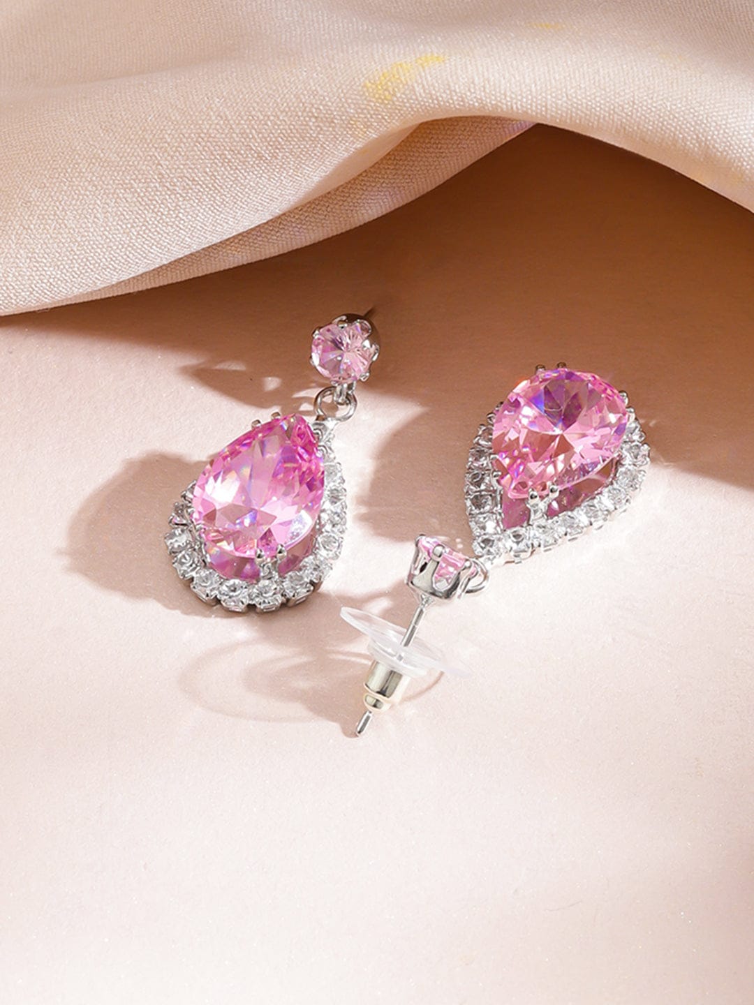 Pink American Diamond Zirconia Teardrop Necklace Set フリーサイズ
