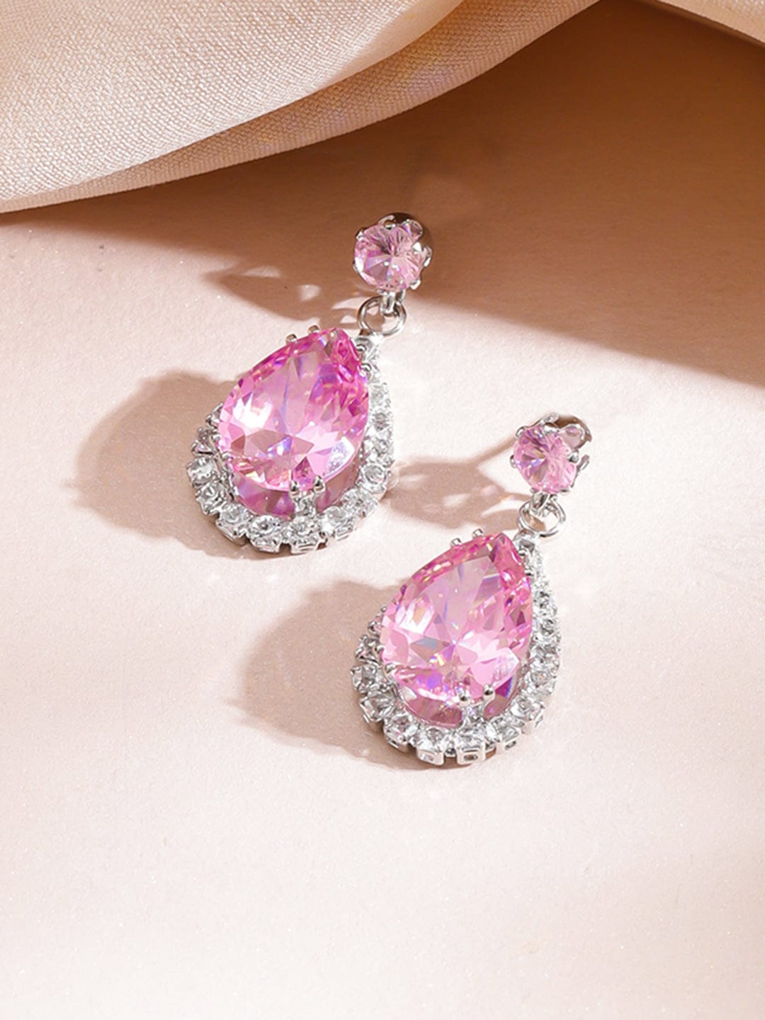 Pink American Diamond Zirconia Teardrop Necklace Set フリーサイズ