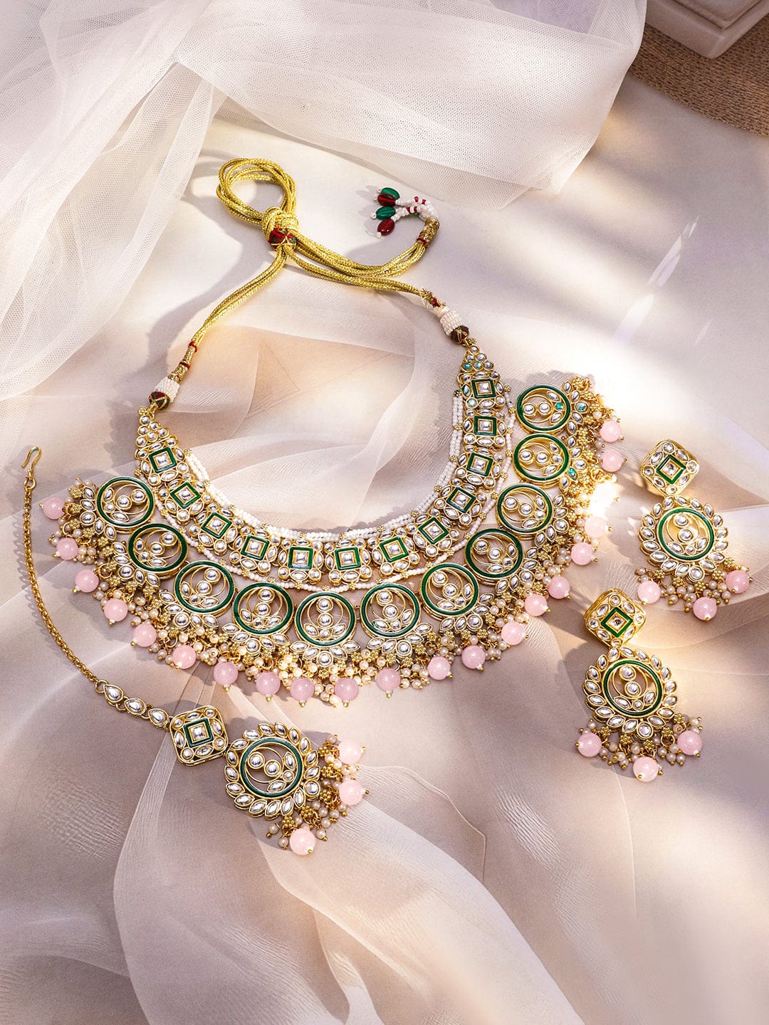Pink Elegant Shine Kundan Necklace Set フリーサイズ