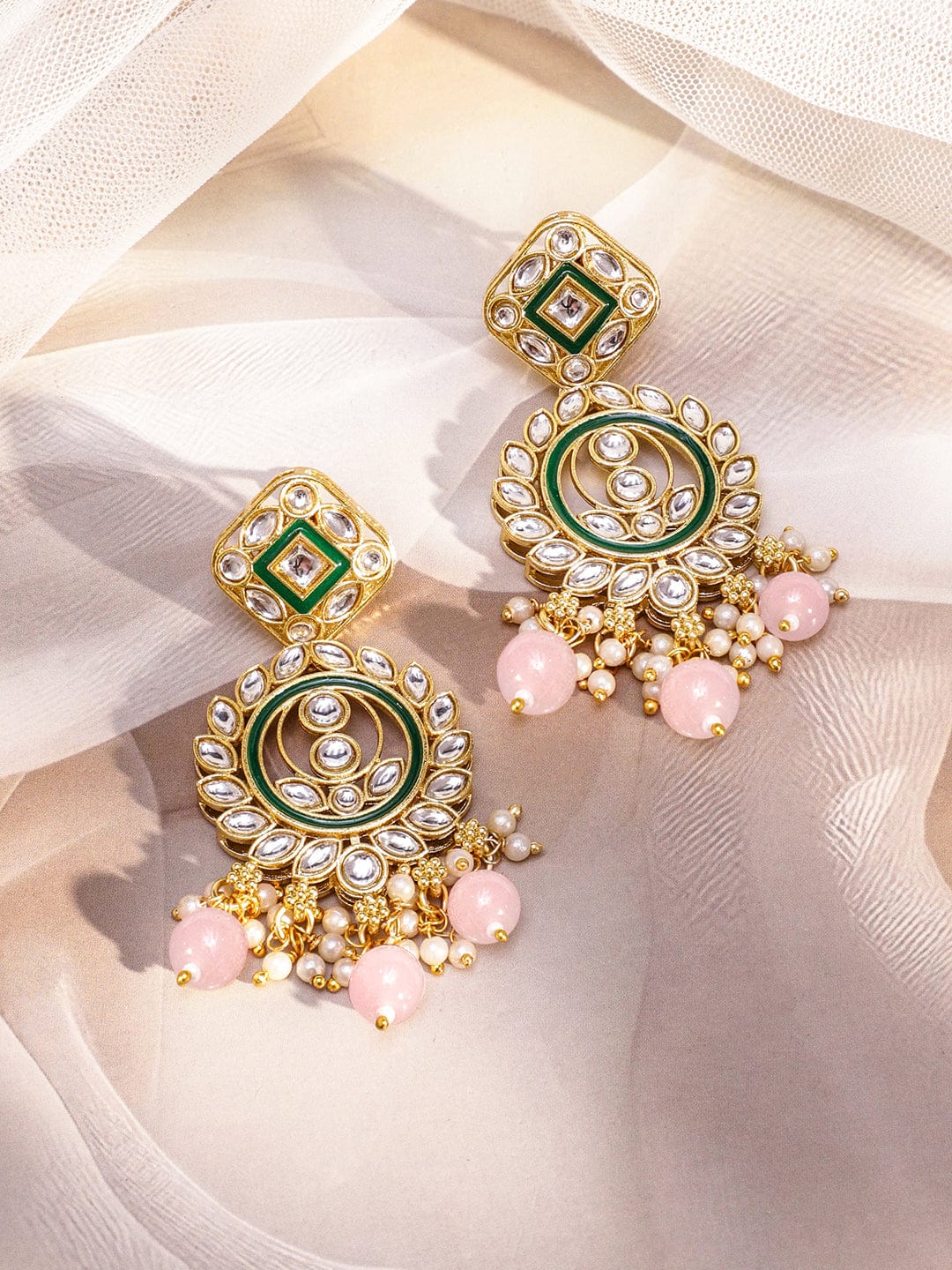 Pink Elegant Shine Kundan Necklace Set フリーサイズ