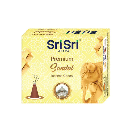 【Sri Sri Tattva】 Premium Sandal Incense Cones for Pooja (Natural Sandal Fragrance) with Free Stand｜ プレミアム サンダルウッド 香彩堂コーン（プージャ用／ナチュラル サンダルの香り）スタンド付き｜ 25g