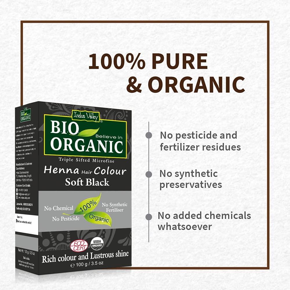 Bio Organic Soft Black Henna Hair Colour For Early Grey Hair Coverage - 100gm 100g