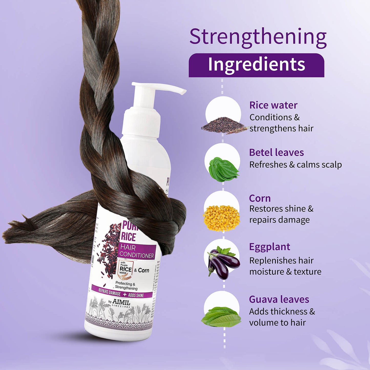 Purple Rice Hair Conditioner with Rice Water & Kernel Protein | Repairs Damage, Controls Frizz & Enhances Volume | Enriched with Eggplant, Betel & Guava Leaves | For All Hair Types | 200ml 200ml