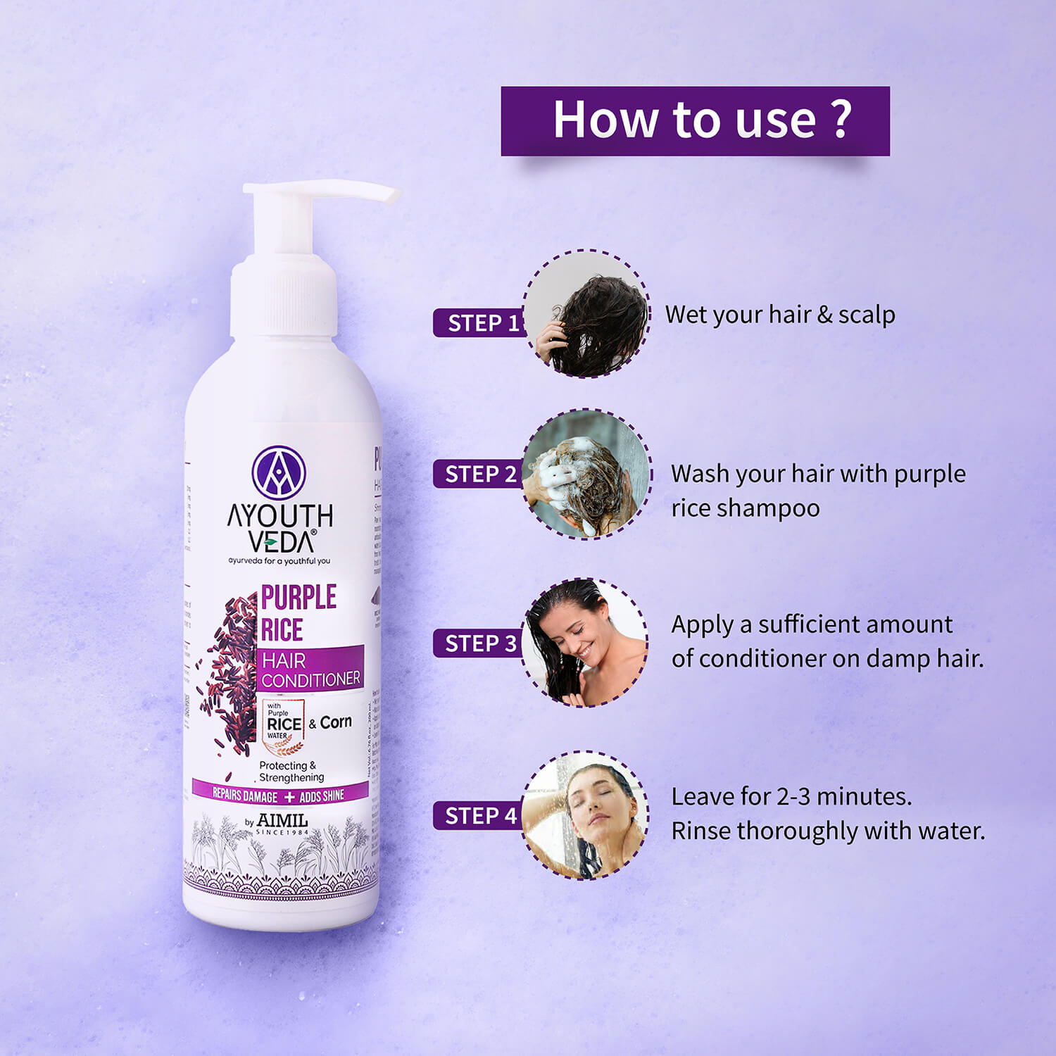 Purple Rice Hair Conditioner with Rice Water & Kernel Protein | Repairs Damage, Controls Frizz & Enhances Volume | Enriched with Eggplant, Betel & Guava Leaves | For All Hair Types | 200ml 200ml