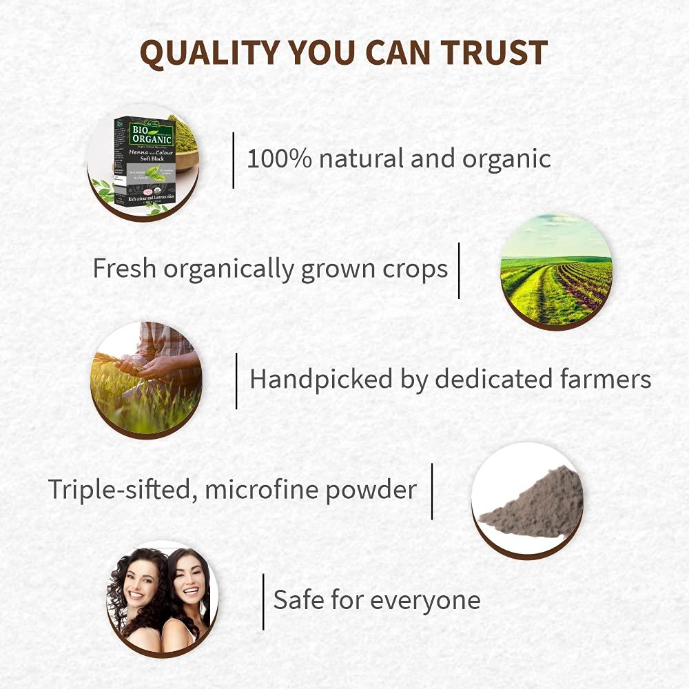 Bio Organic Soft Black Henna Hair Colour For Early Grey Hair Coverage - 100gm 100g