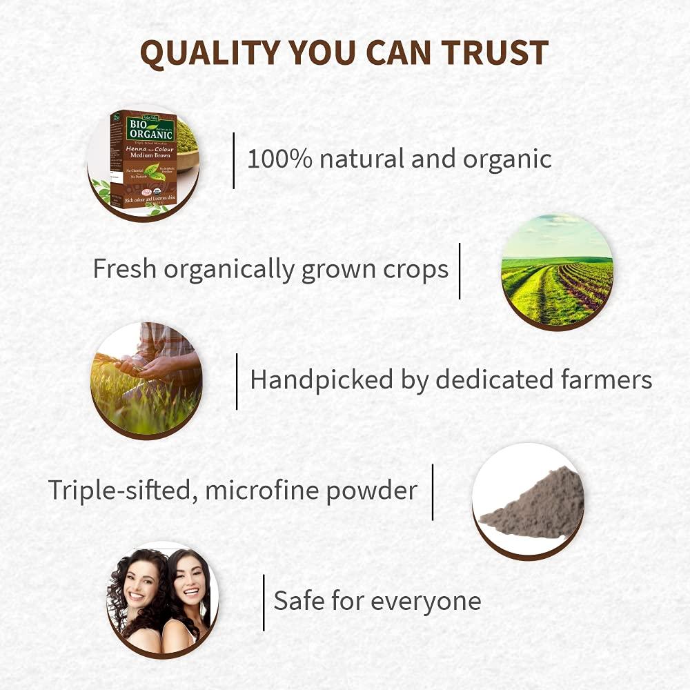 Bio Organic Medium Brown Henna Hair Colour For Early Grey Hair Coverage - 100gm 100g