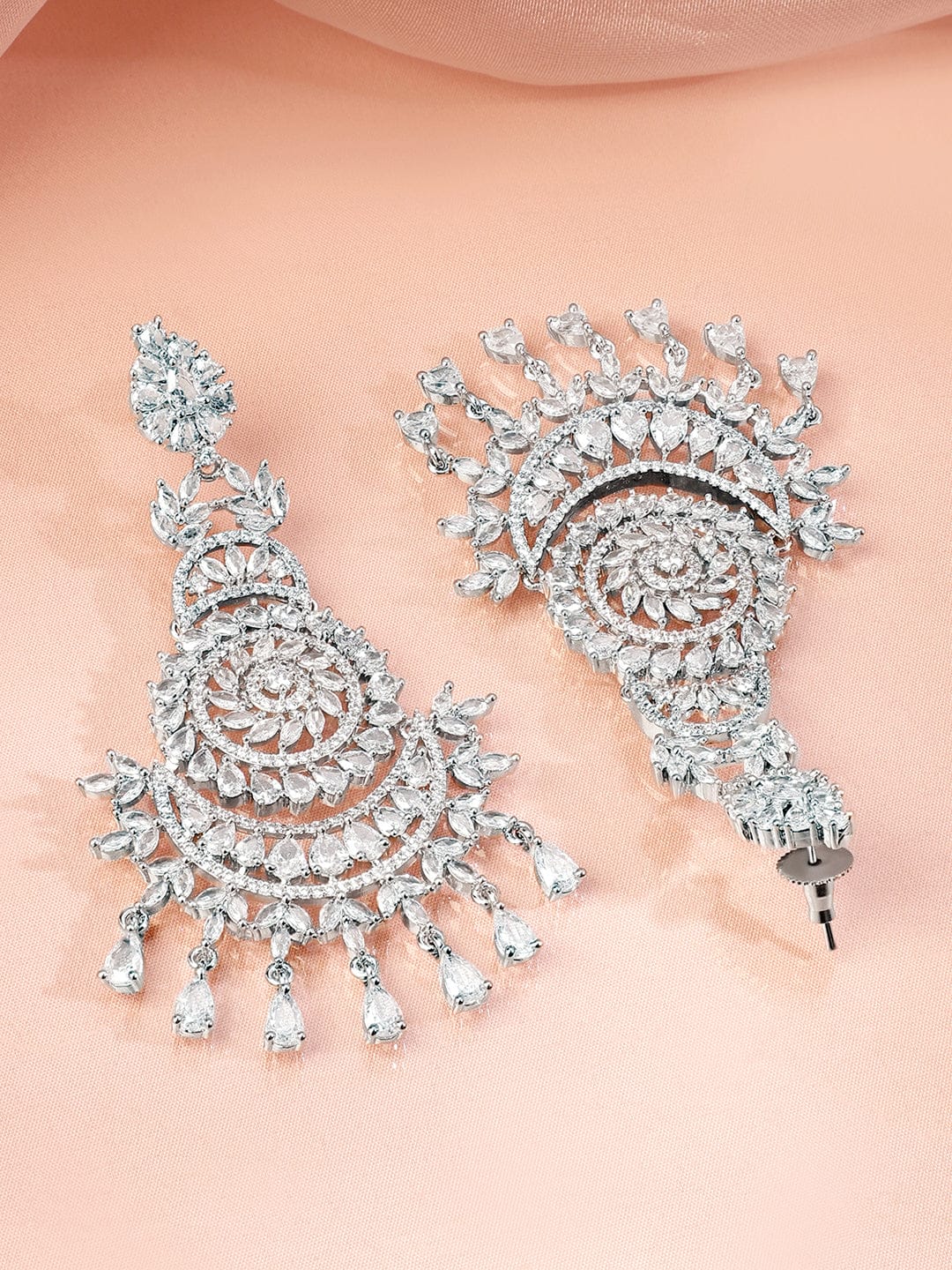 Queen’s Whisper American Diamond Zirconia Chandbali Silver