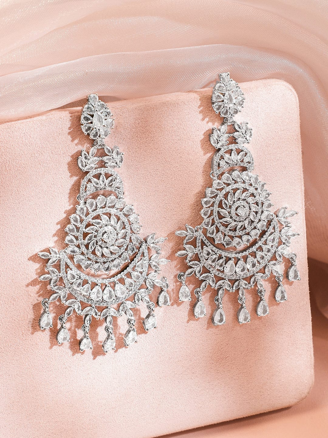 Queen’s Whisper American Diamond Zirconia Chandbali Silver