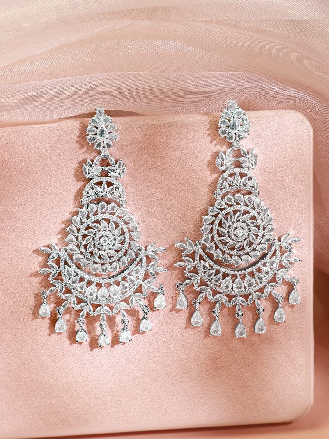 Queen’s Whisper American Diamond Zirconia Chandbali Silver