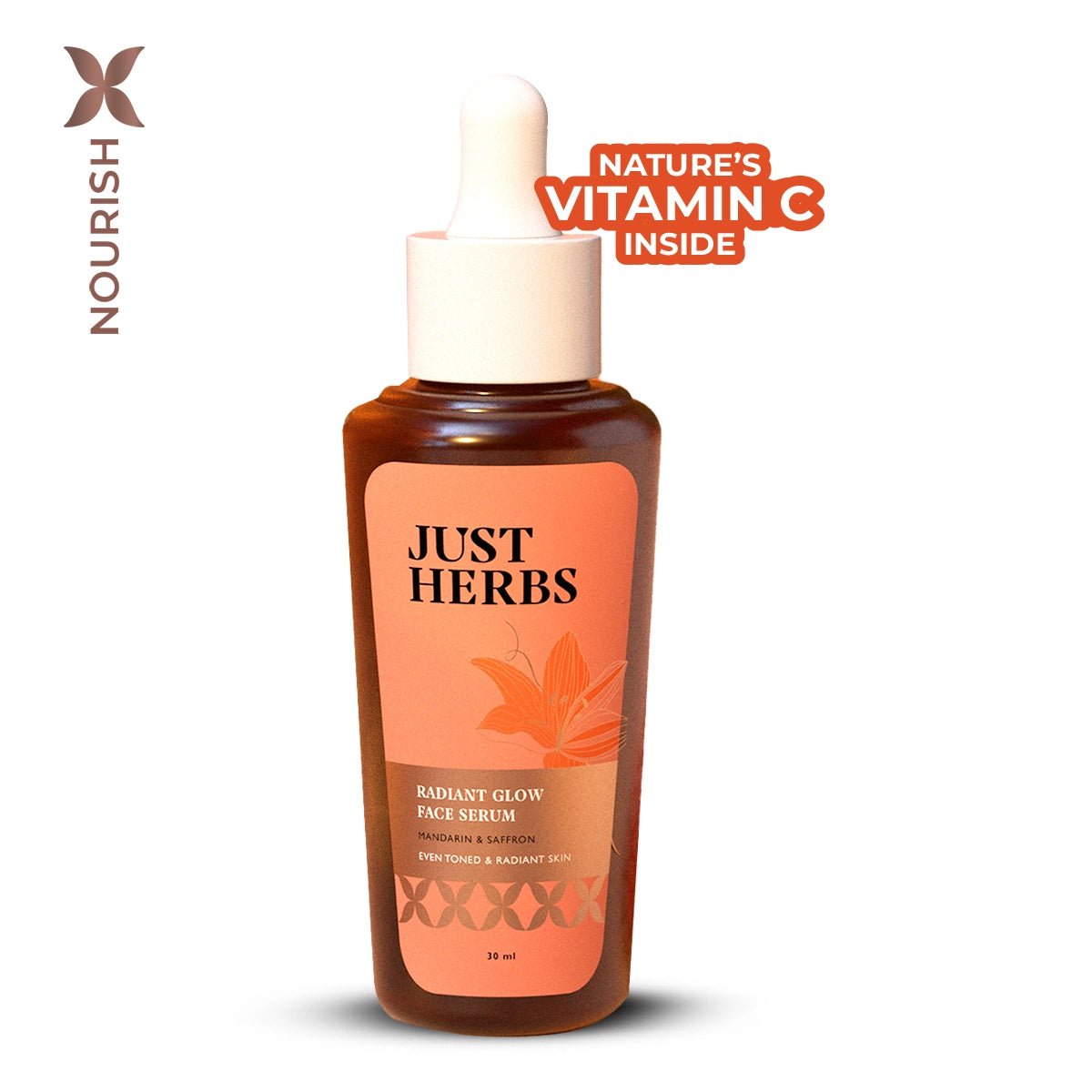 Just Herbs ラディアントグロウ フェイスセラム マンダリン＆サフラン 30ml のボトル