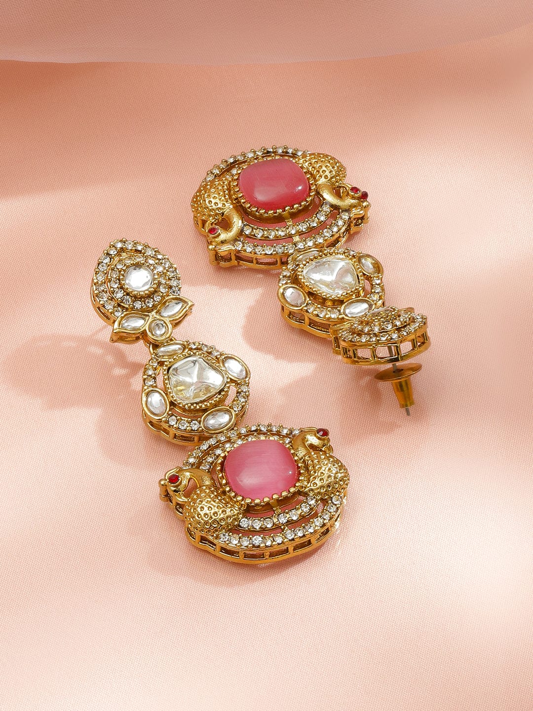 Radiant Pink White Kundan Danglers フリーサイズ