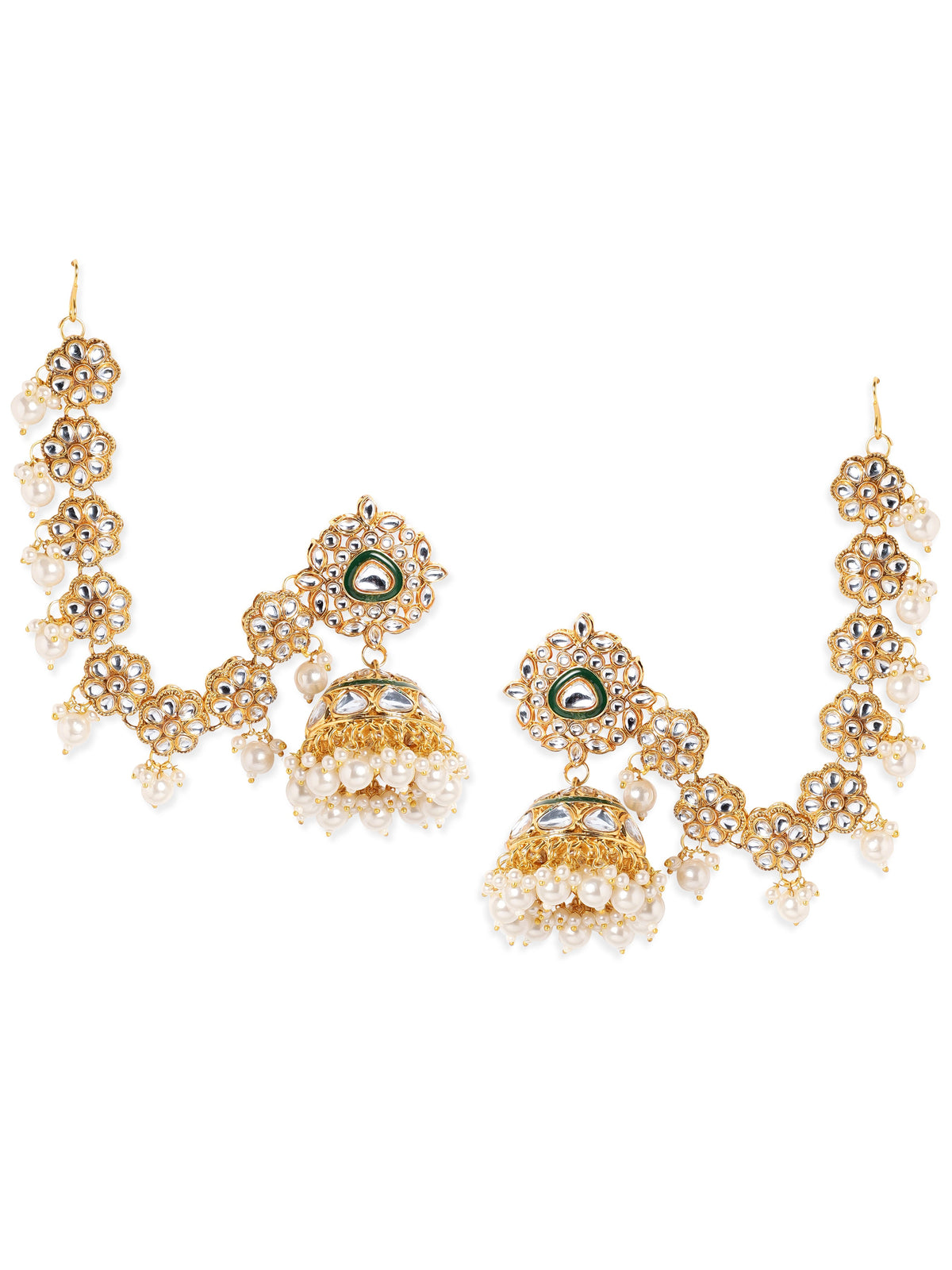 Radiant White Kundan Jhumka with Kaan Chain Gold