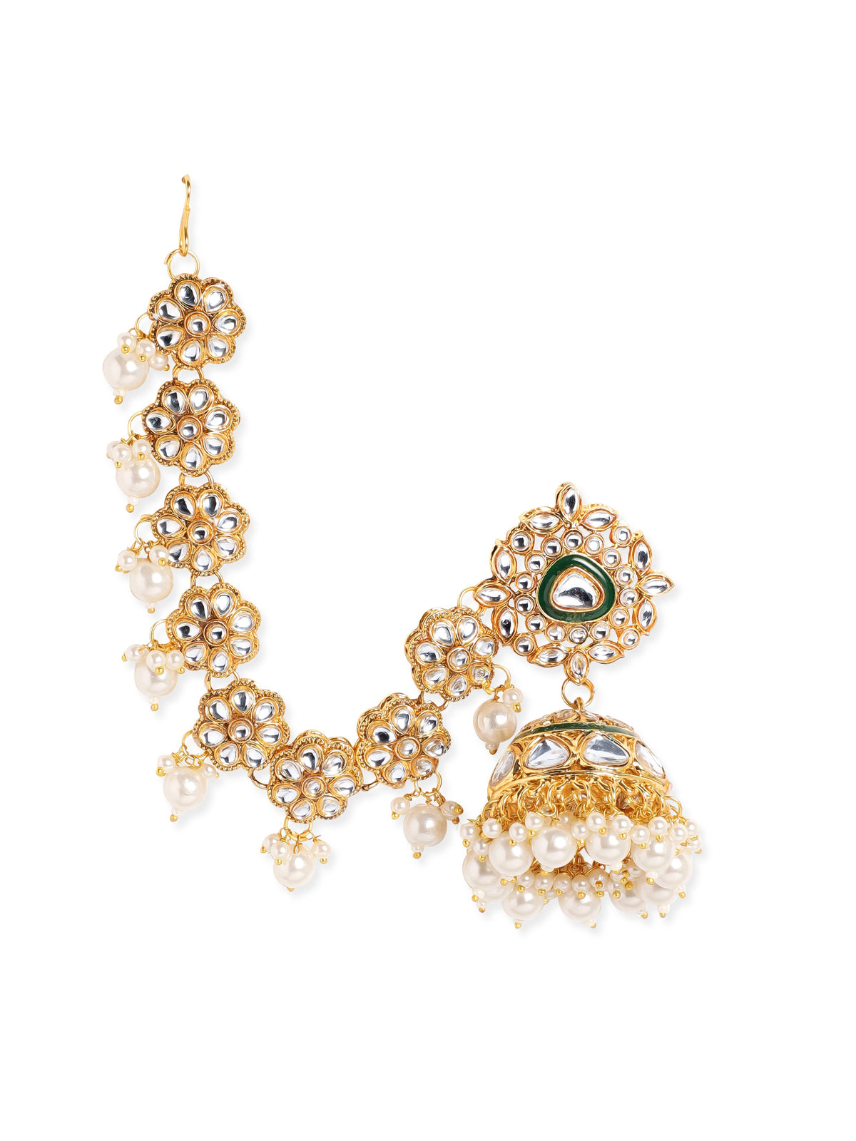 Radiant White Kundan Jhumka with Kaan Chain Gold