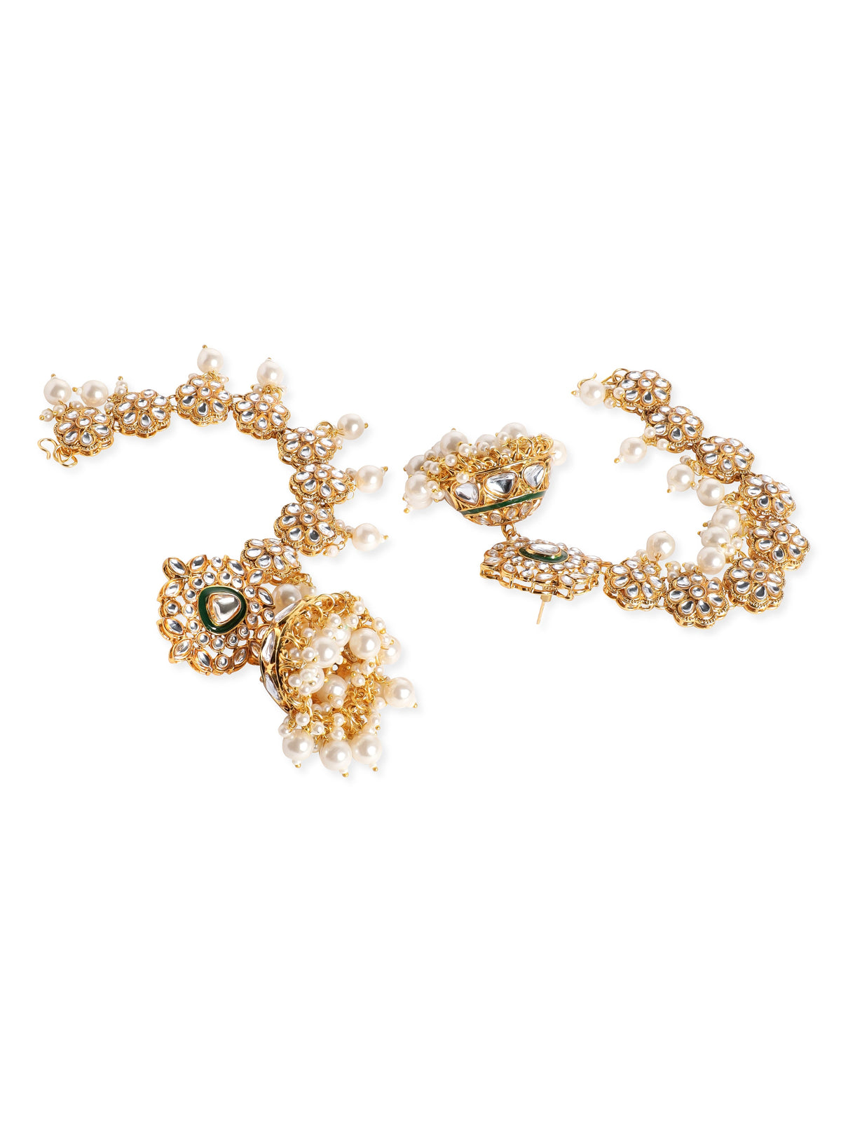 Radiant White Kundan Jhumka with Kaan Chain Gold