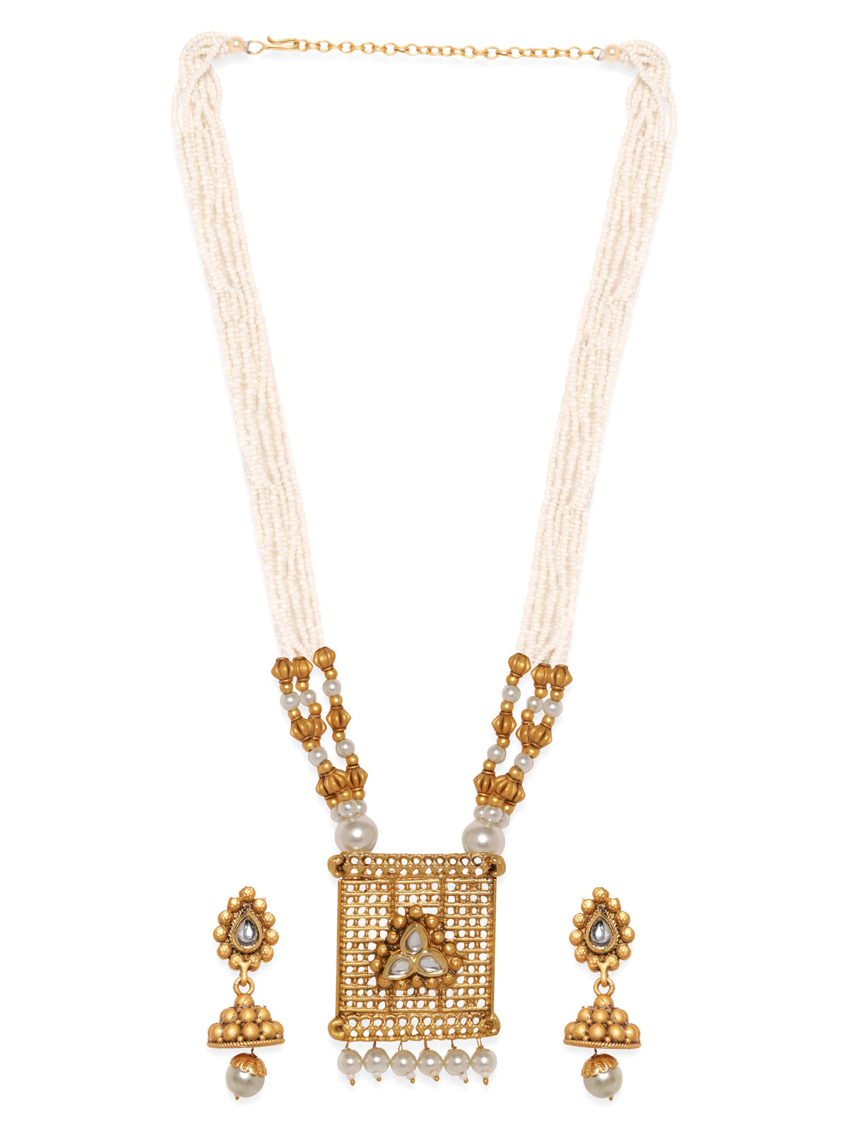 Rubans Gold Plated Pearl Statement Necklace Set Gold