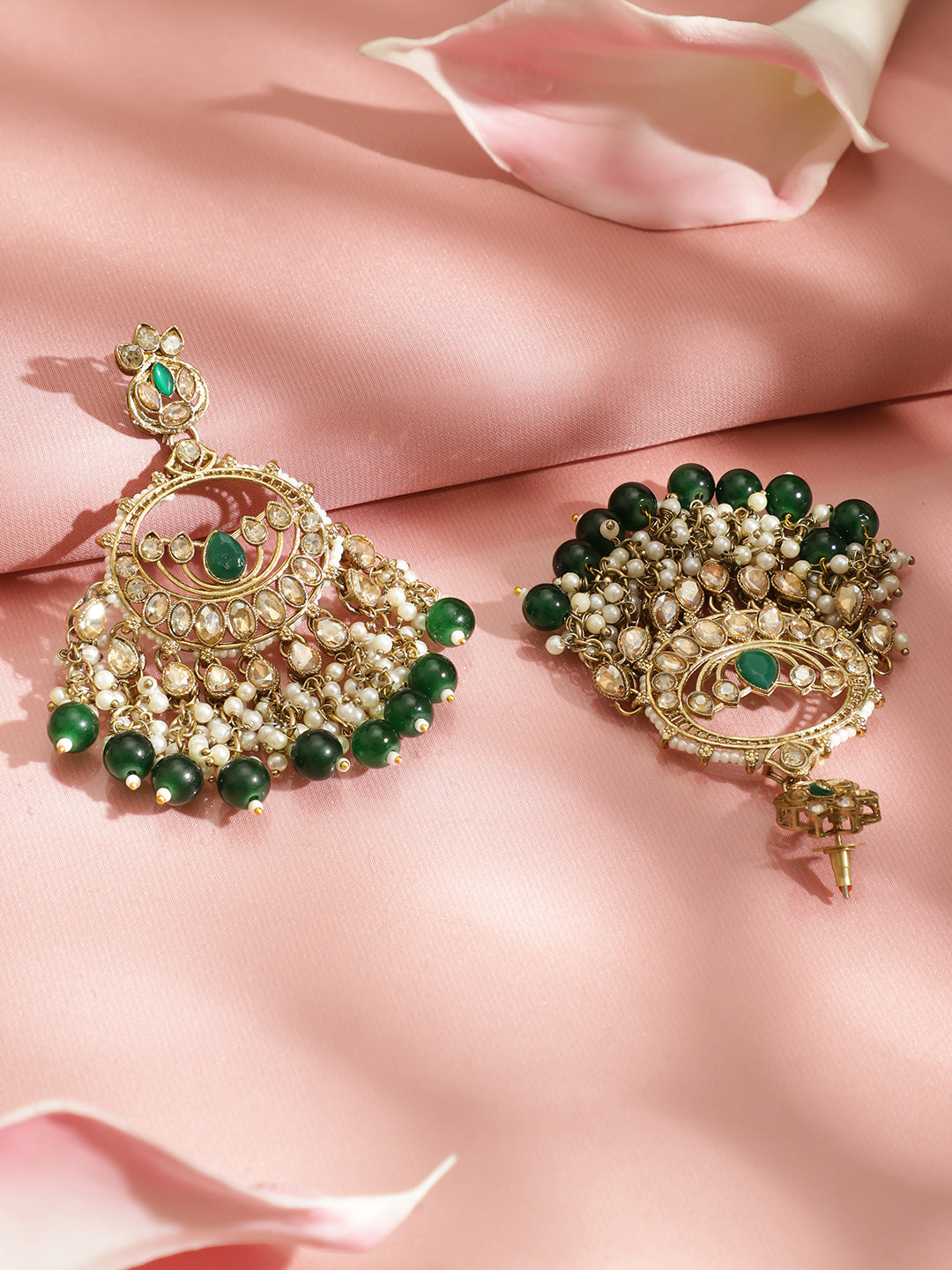 Pearl Embellished Green Beaded Kundan Choker Set フリーサイズ