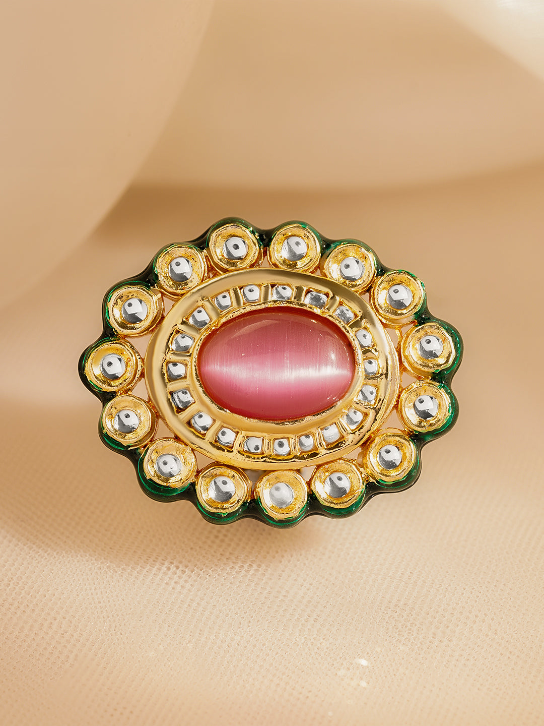 Pink Kundan Bloom Adjustable Ring フリーサイズ