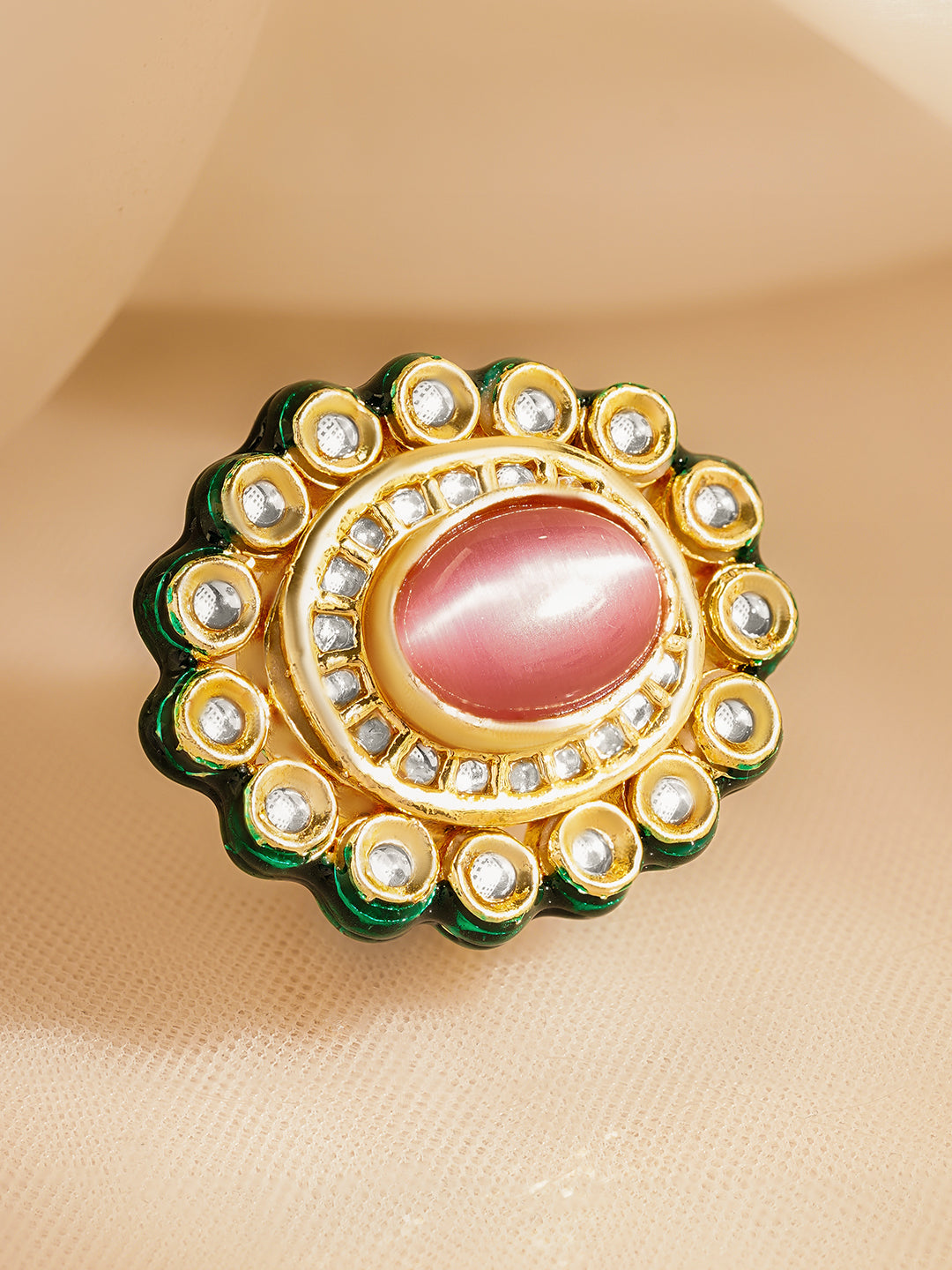Pink Kundan Bloom Adjustable Ring フリーサイズ