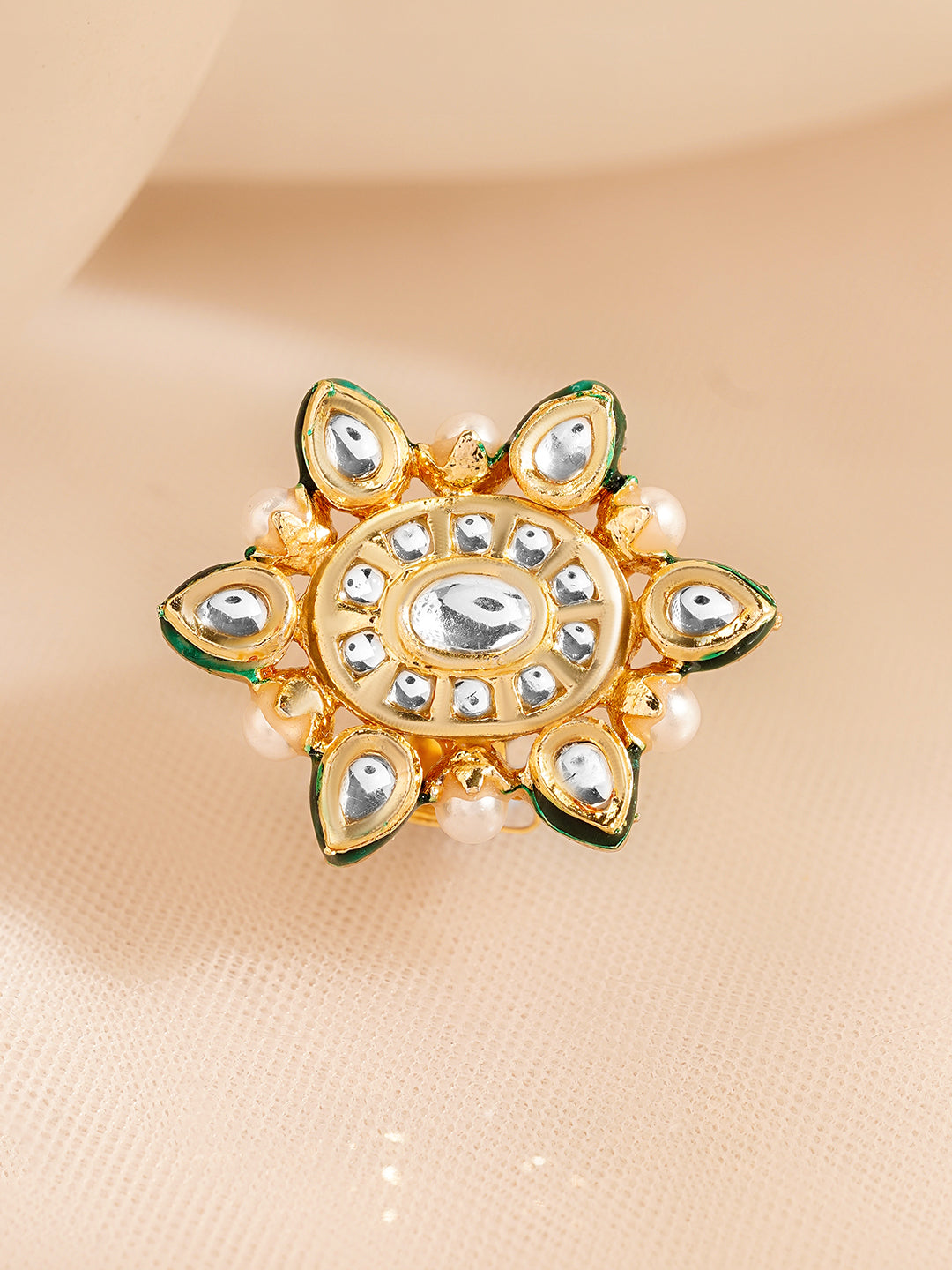 Ethnic Pearl Kundan Cocktail Ring フリーサイズ