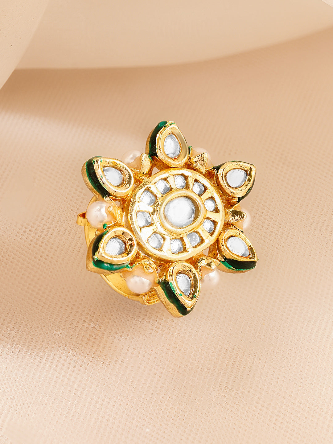 Ethnic Pearl Kundan Cocktail Ring フリーサイズ