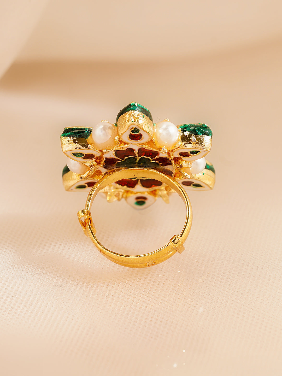 Ethnic Pearl Kundan Cocktail Ring フリーサイズ