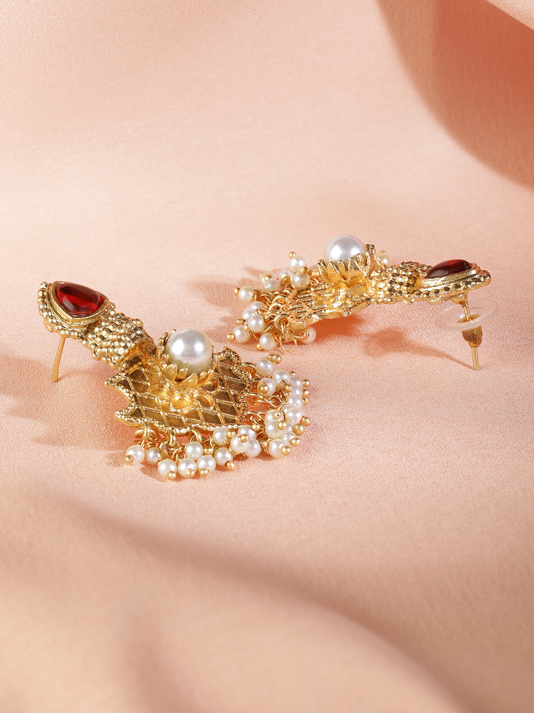 Enchanting White Red Danglers Gold