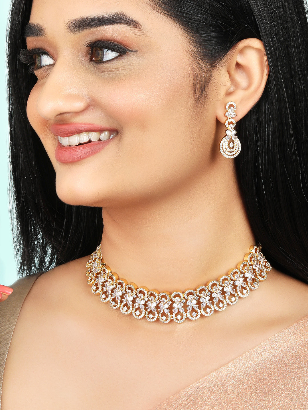American Diamond Zirconia Choker Set Silver