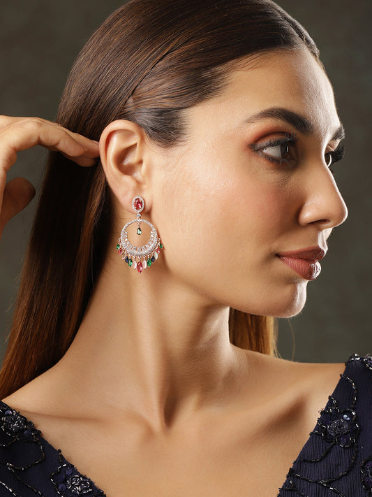 Vibrant American Diamond Zirconia Chandbali Earrings Rose Gold