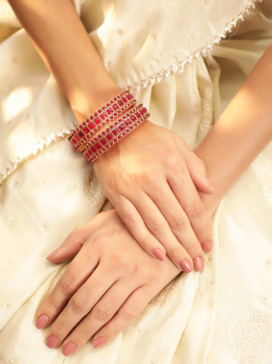 Rubans Set Of 2 Gold Plated Ruby Stones Bangles 2.6 - Medium