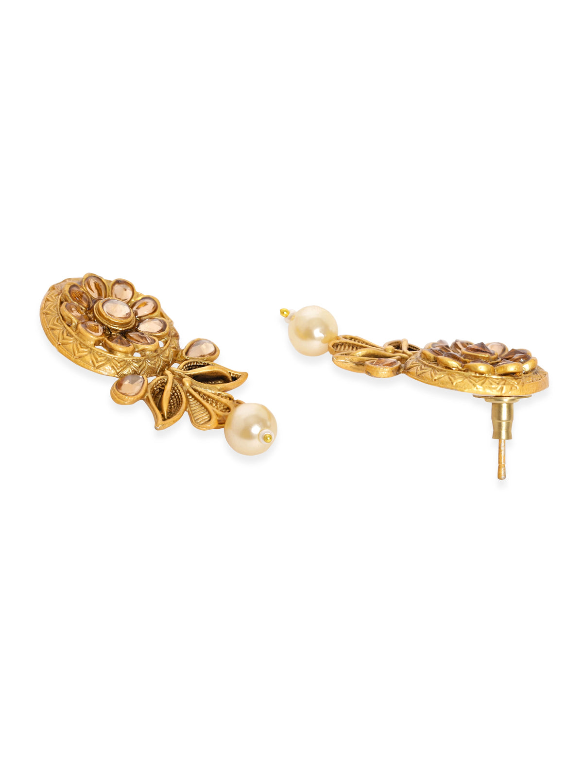 Pearl Beaded Floral Golden Choker Set Gold