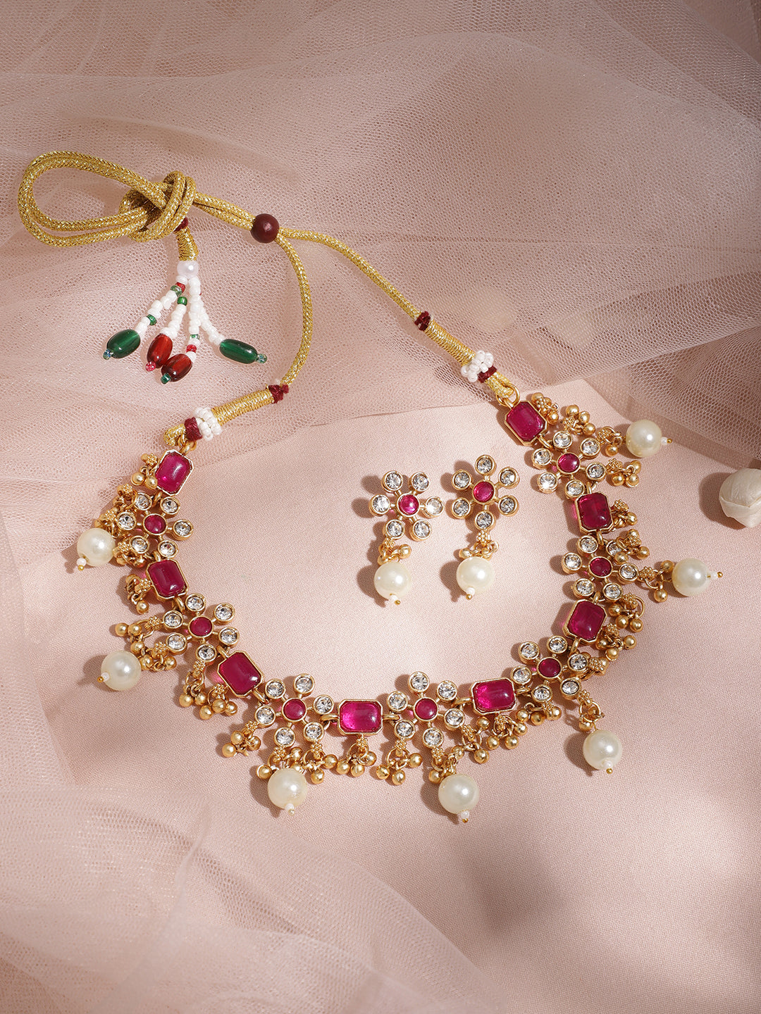 Vibrant Pink Floral Necklace Set フリーサイズ