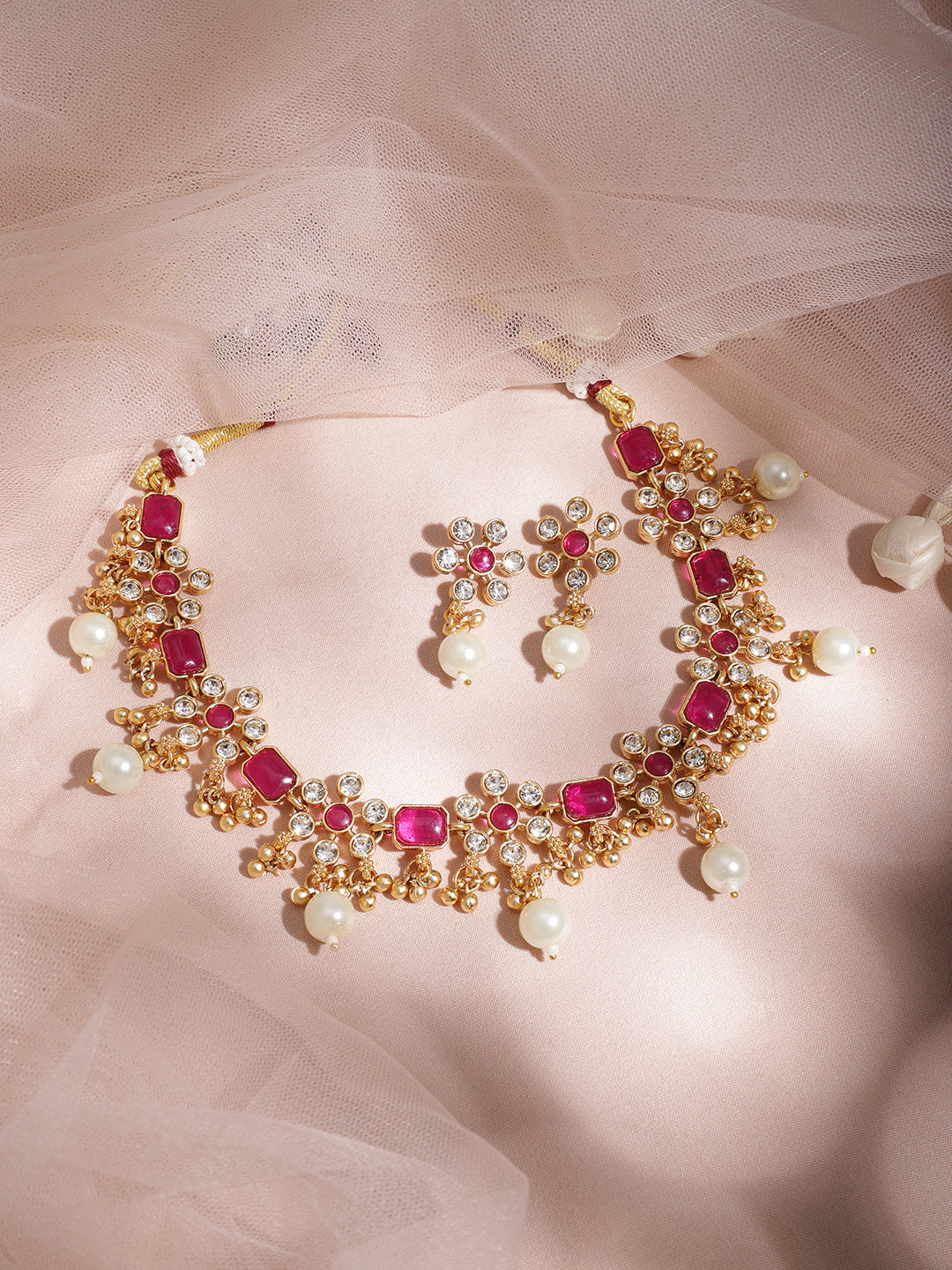 Vibrant Pink Floral Necklace Set フリーサイズ