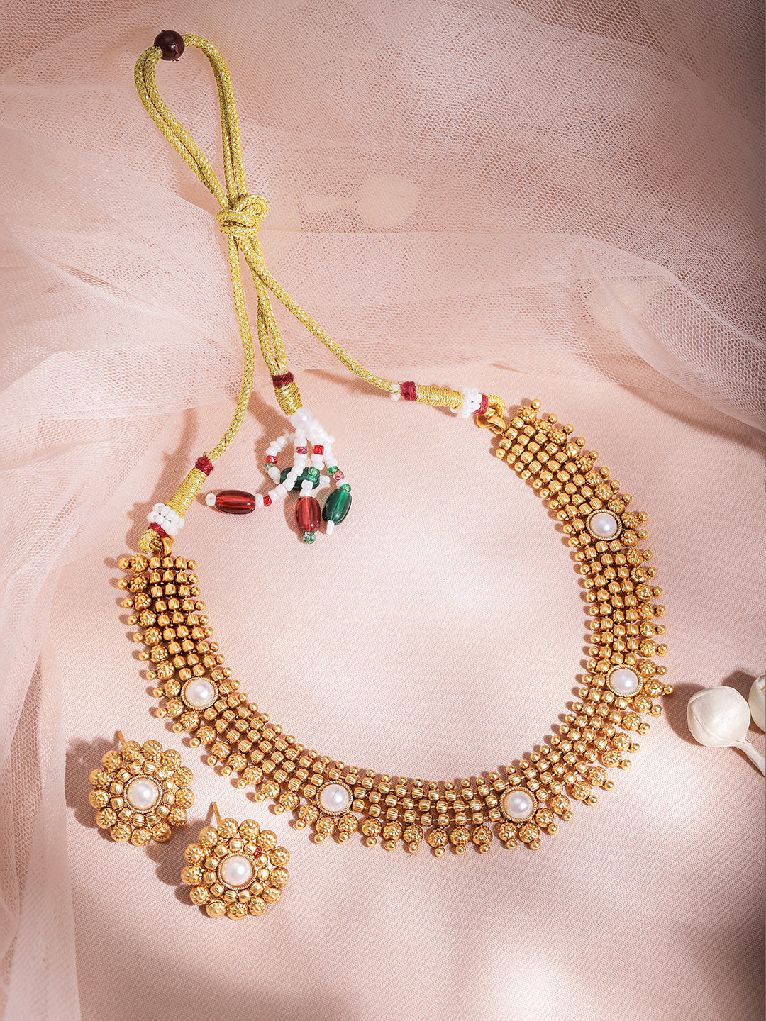 Majestic White Gold Plated Short Necklace Set Gold