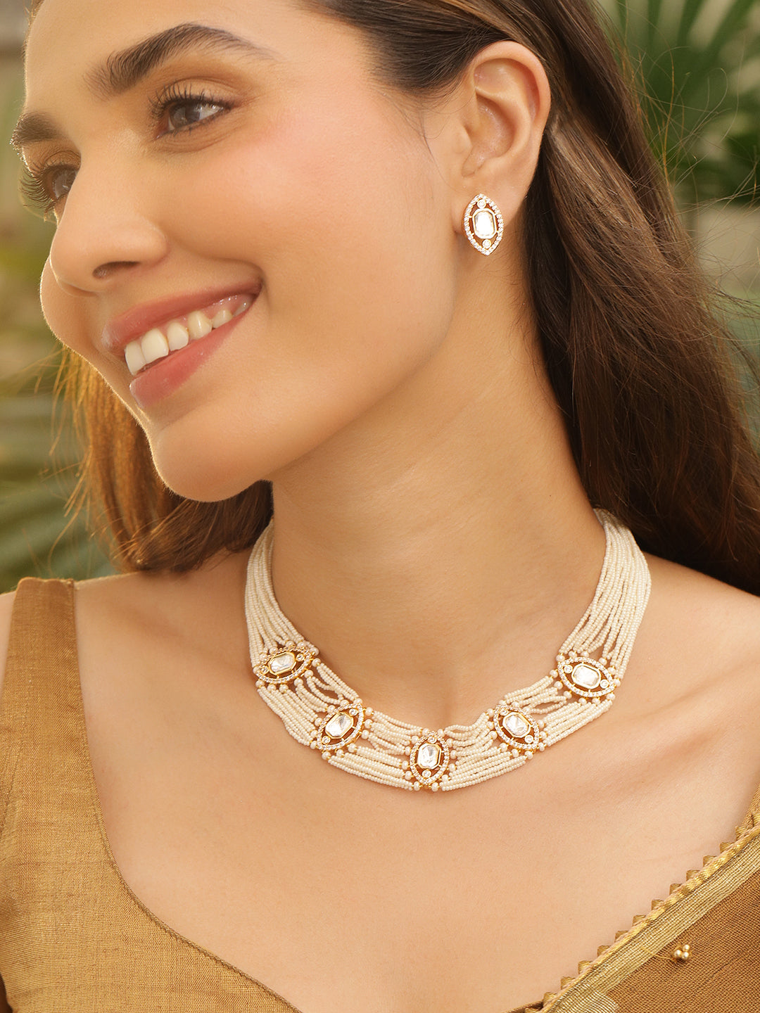 Poem in Pearl Kundan Necklace Set フリーサイズ
