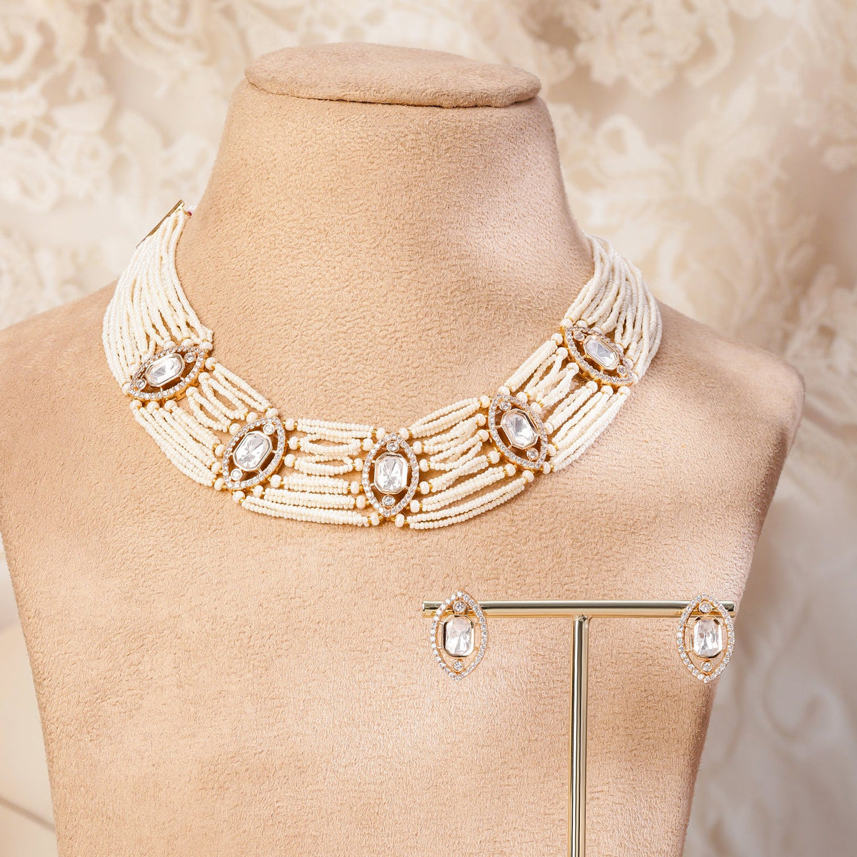 Poem in Pearl Kundan Necklace Set フリーサイズ